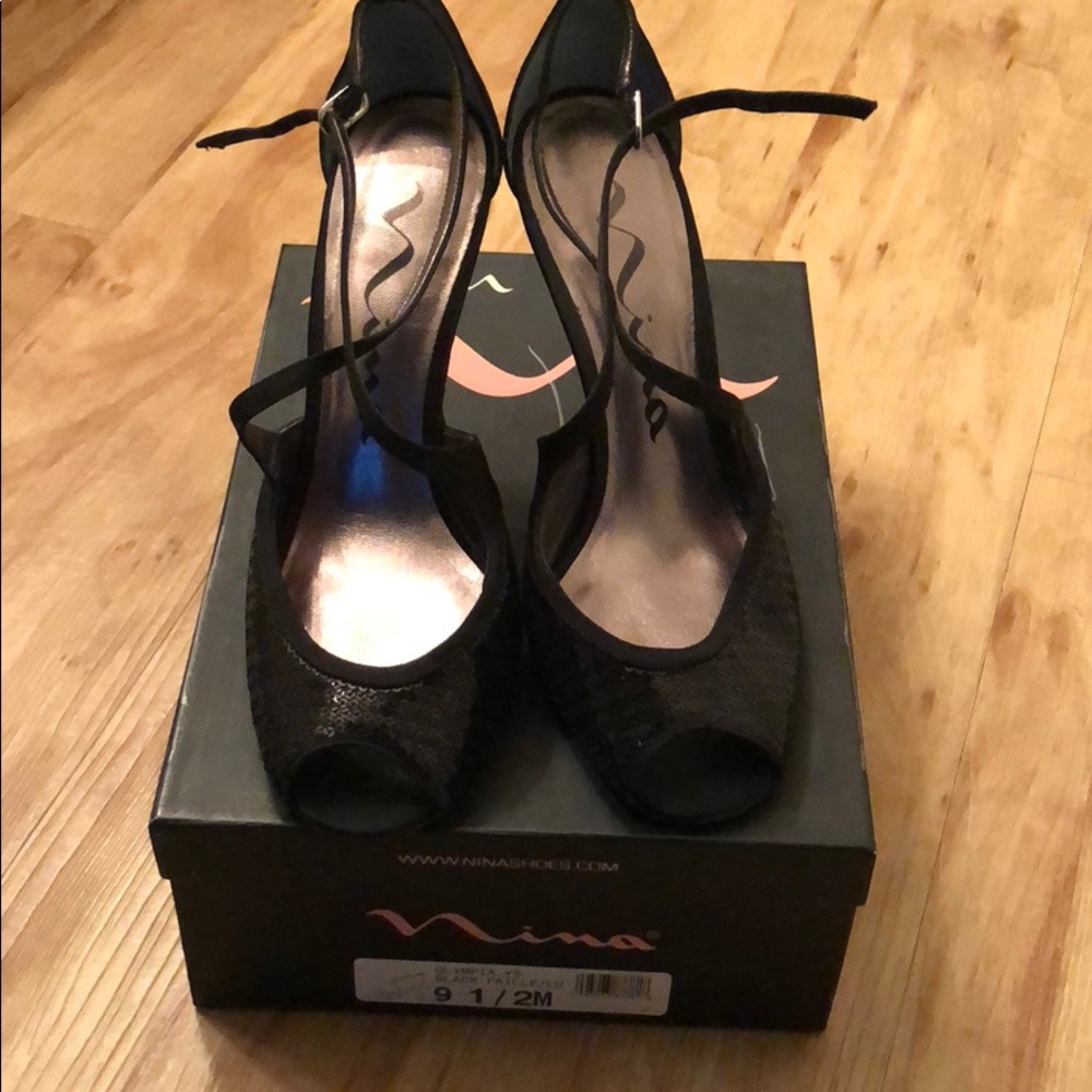 Nina Peeptoe strappy sequin shoes